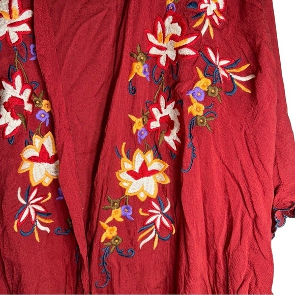 Umgee Red Floral Scalloped Trim Boho Quarter Sleeves Cardigan Womens - Size M/L - Picture 4 of 7